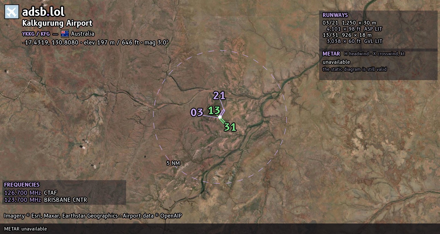 Satellite map with the runway layout of Kalkgurung Airport (YKKG)