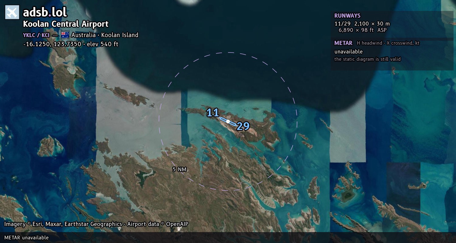 Satellite map with the runway layout of Koolan Central Airport (YKLC)