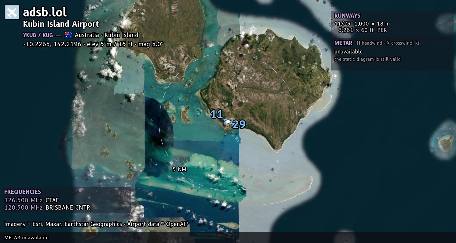 Satellite map with the runway layout of Kubin Island Airport (YKUB)