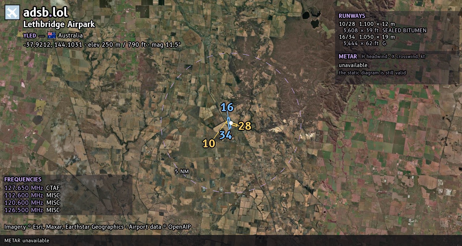Satellite map with the runway layout of Lethbridge Airpark (YLED)