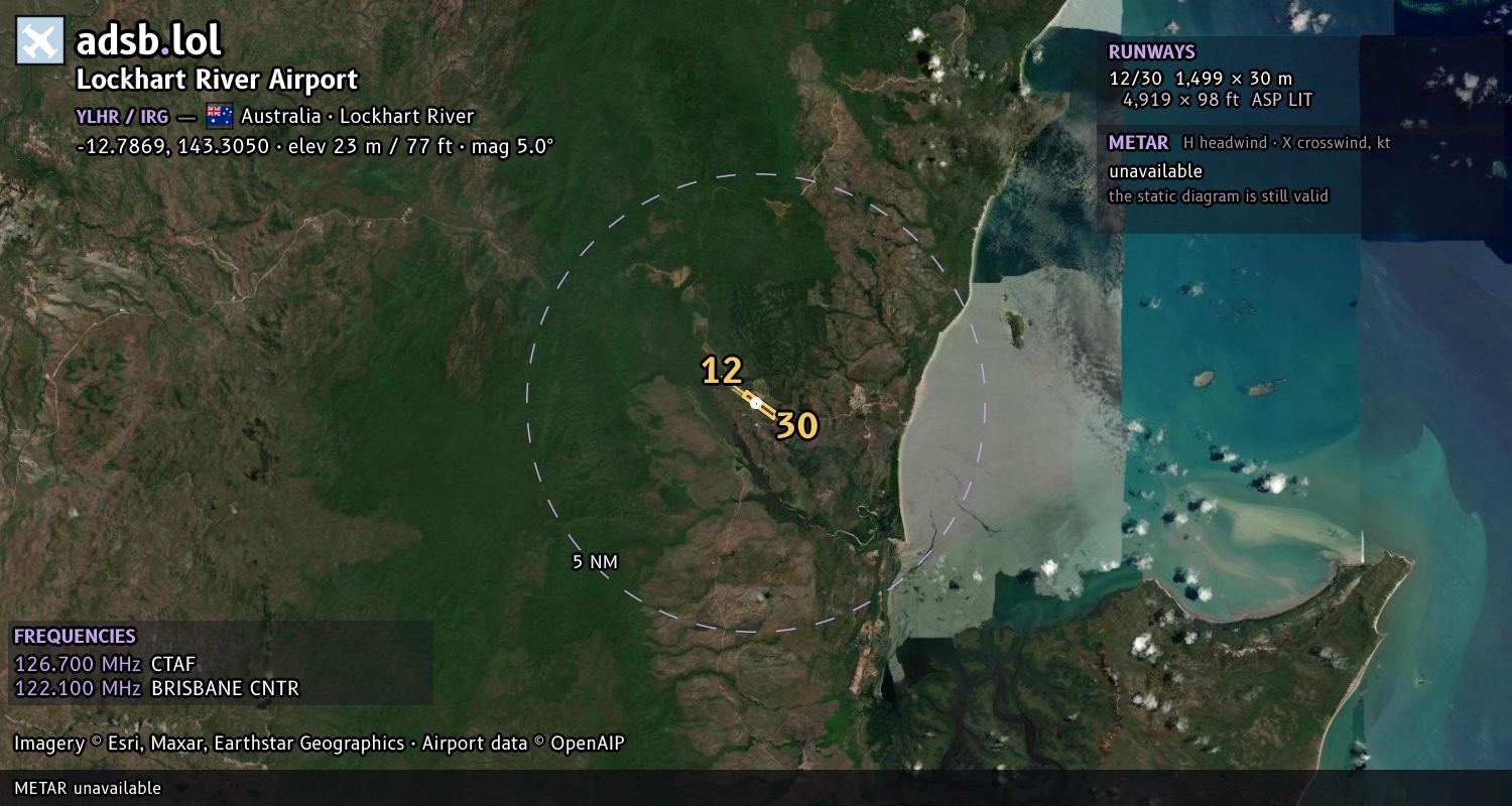 Satellite map with the runway layout of Lockhart River Airport (YLHR)