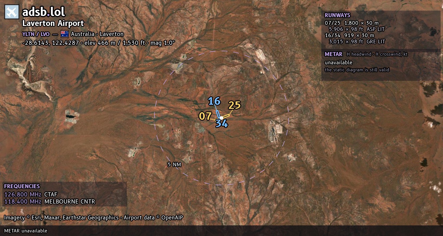 Satellite map with the runway layout of Laverton Airport (YLTN)