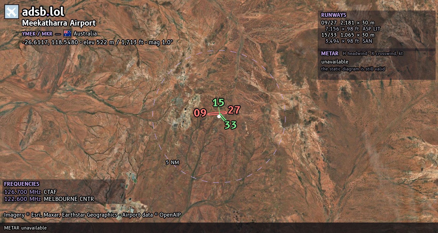 Satellite map with the runway layout of Meekatharra Airport (YMEK)