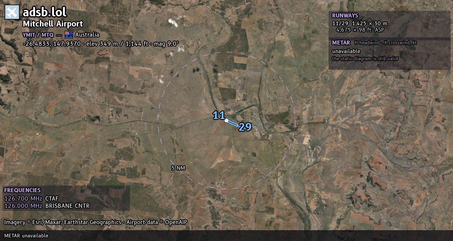 Satellite map with the runway layout of Mitchell Airport (YMIT)
