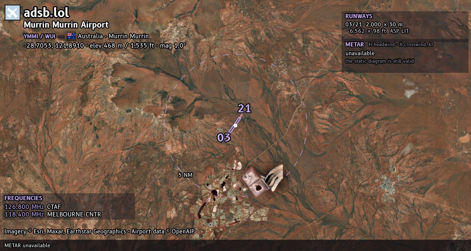 Satellite map with the runway layout of Murrin Murrin Airport (YMMI)