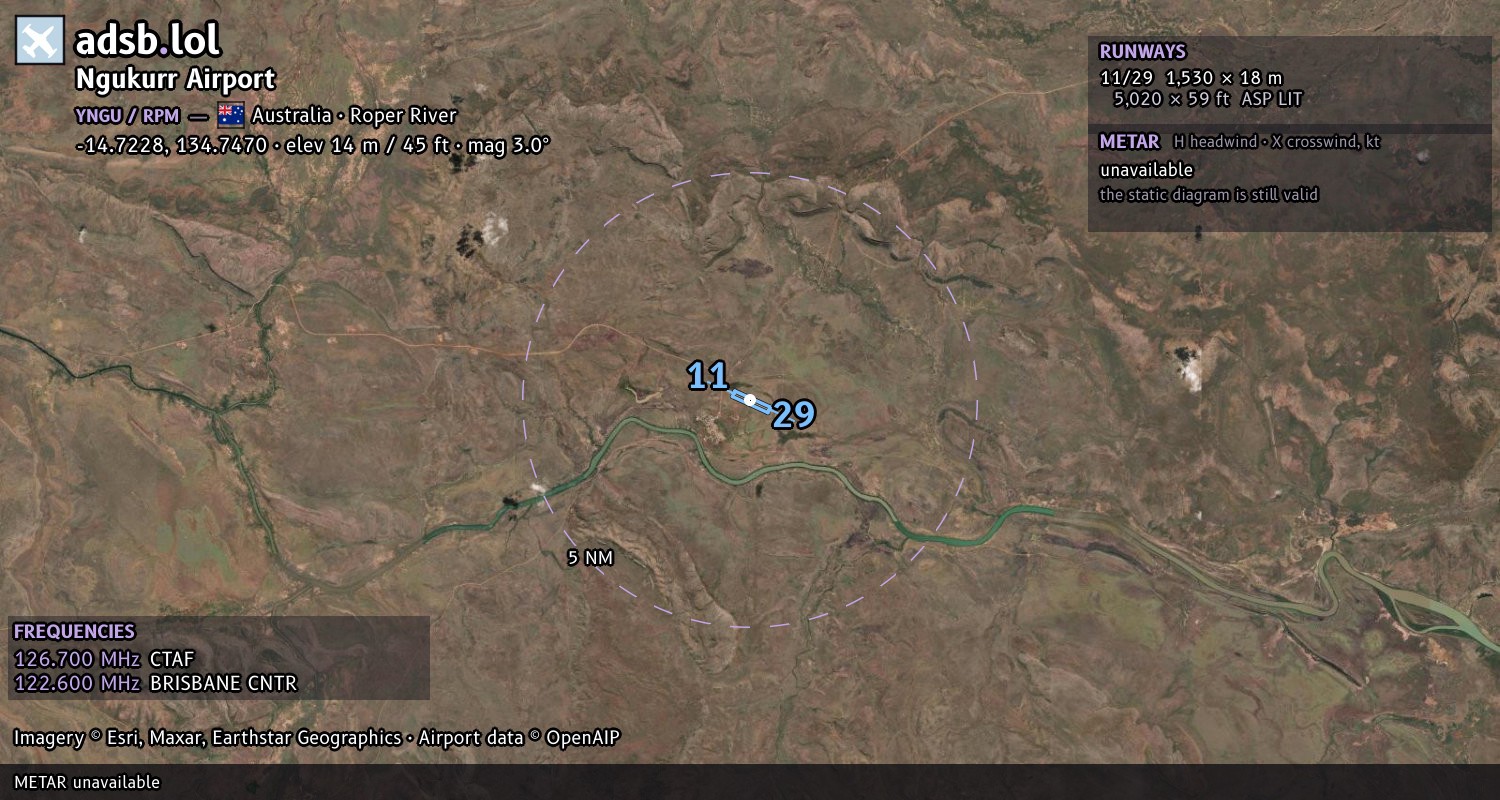 Satellite map with the runway layout of Ngukurr Airport (YNGU)