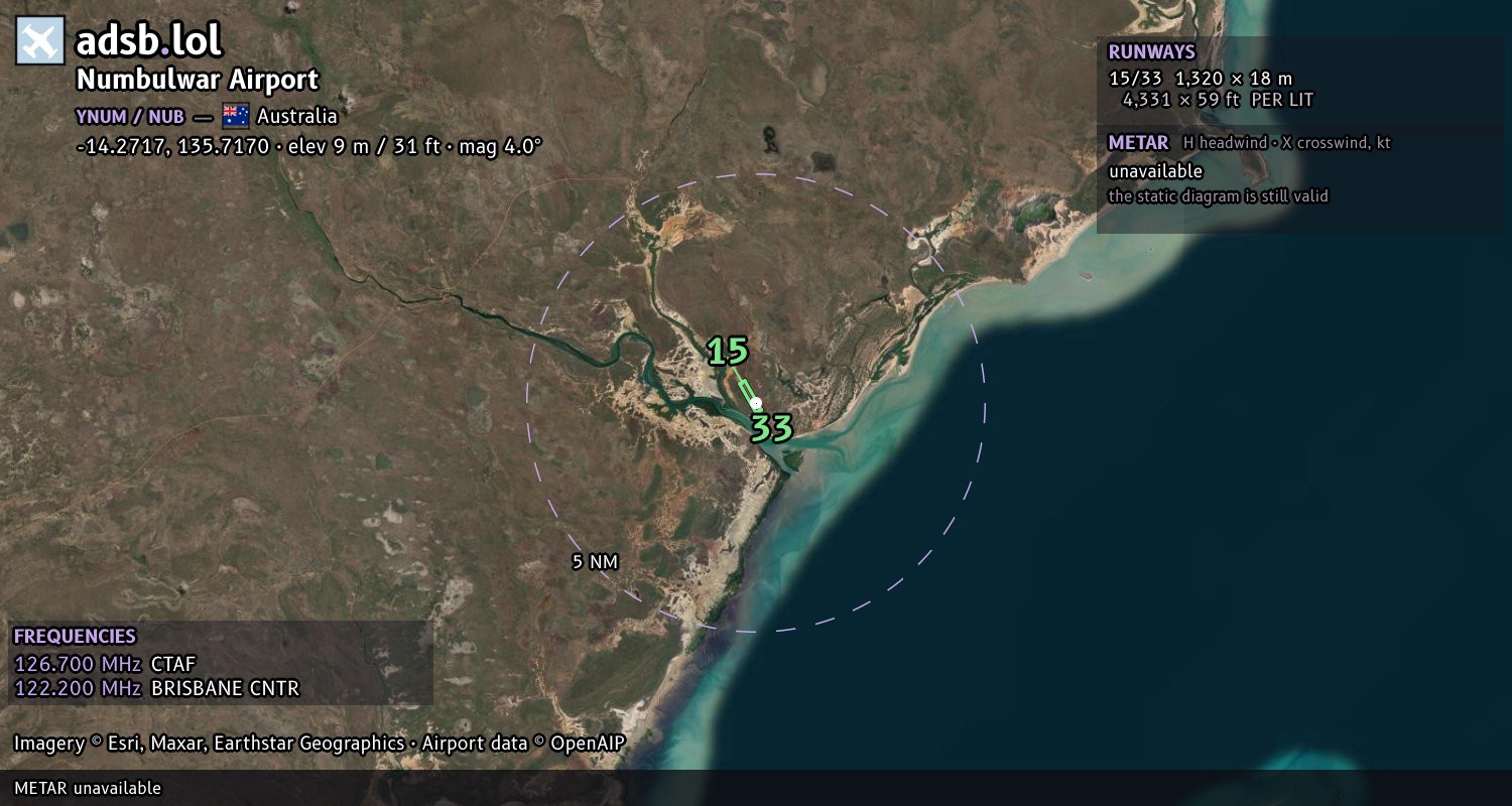 Satellite map with the runway layout of Numbulwar Airport (YNUM)