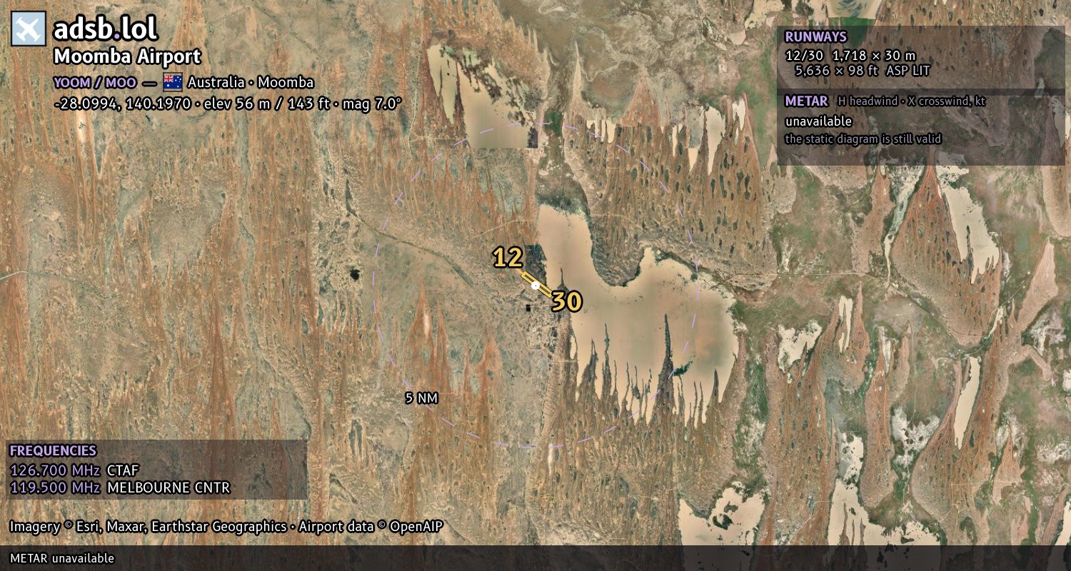 Satellite map with the runway layout of Moomba Airport (YOOM)
