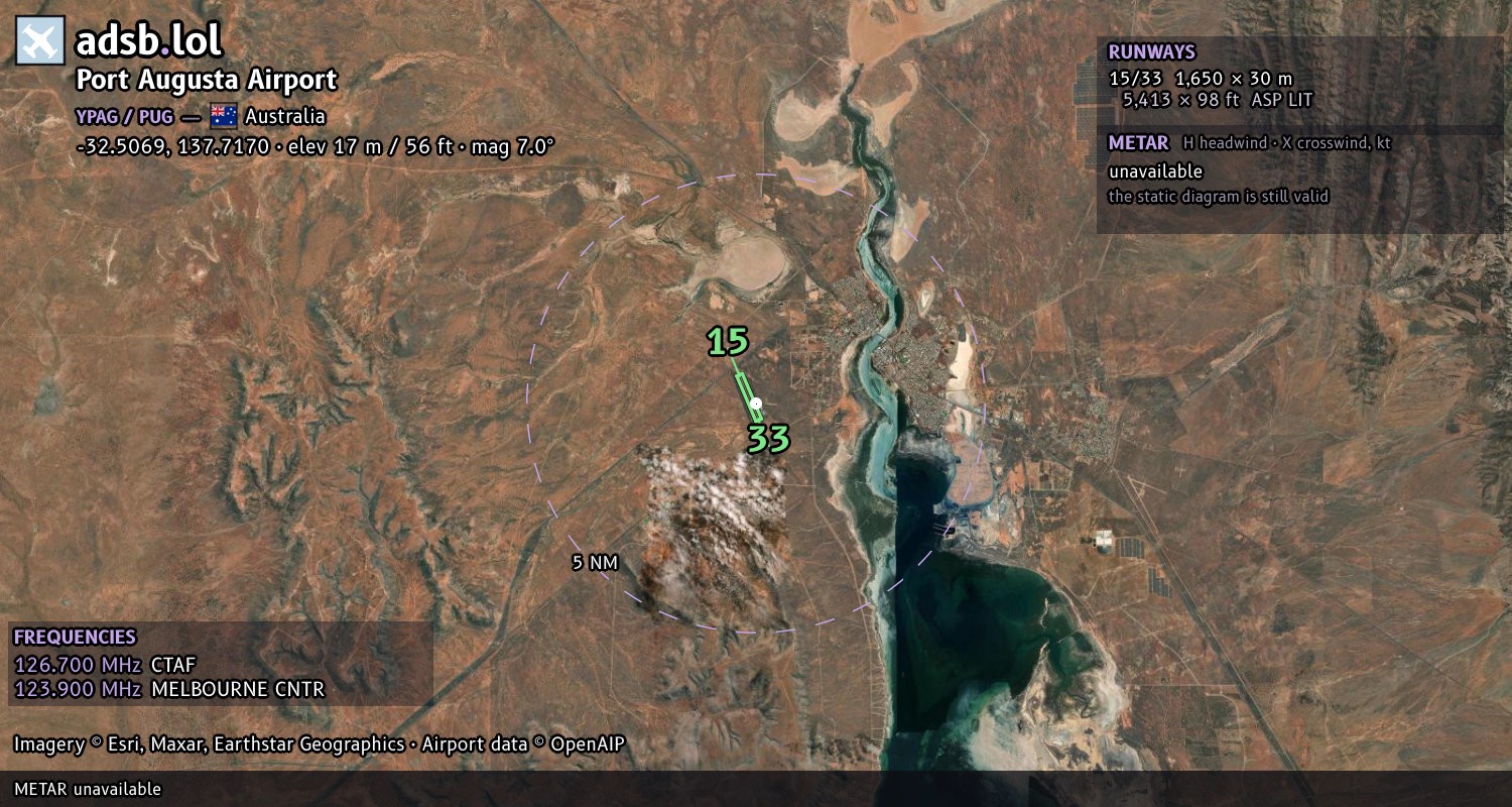 Satellite map with the runway layout of Port Augusta Airport (YPAG)