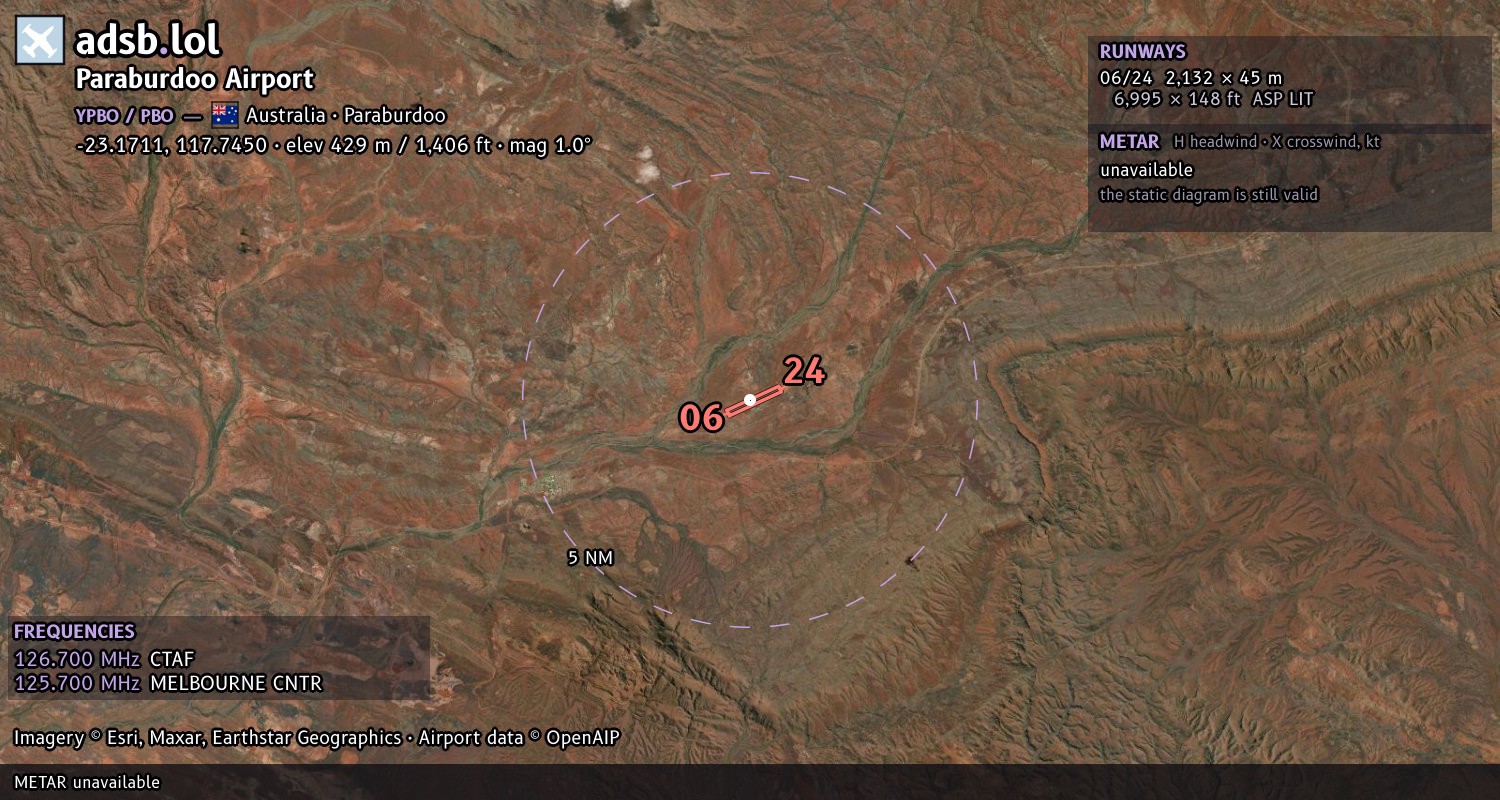 Satellite map with the runway layout of Paraburdoo Airport (YPBO)