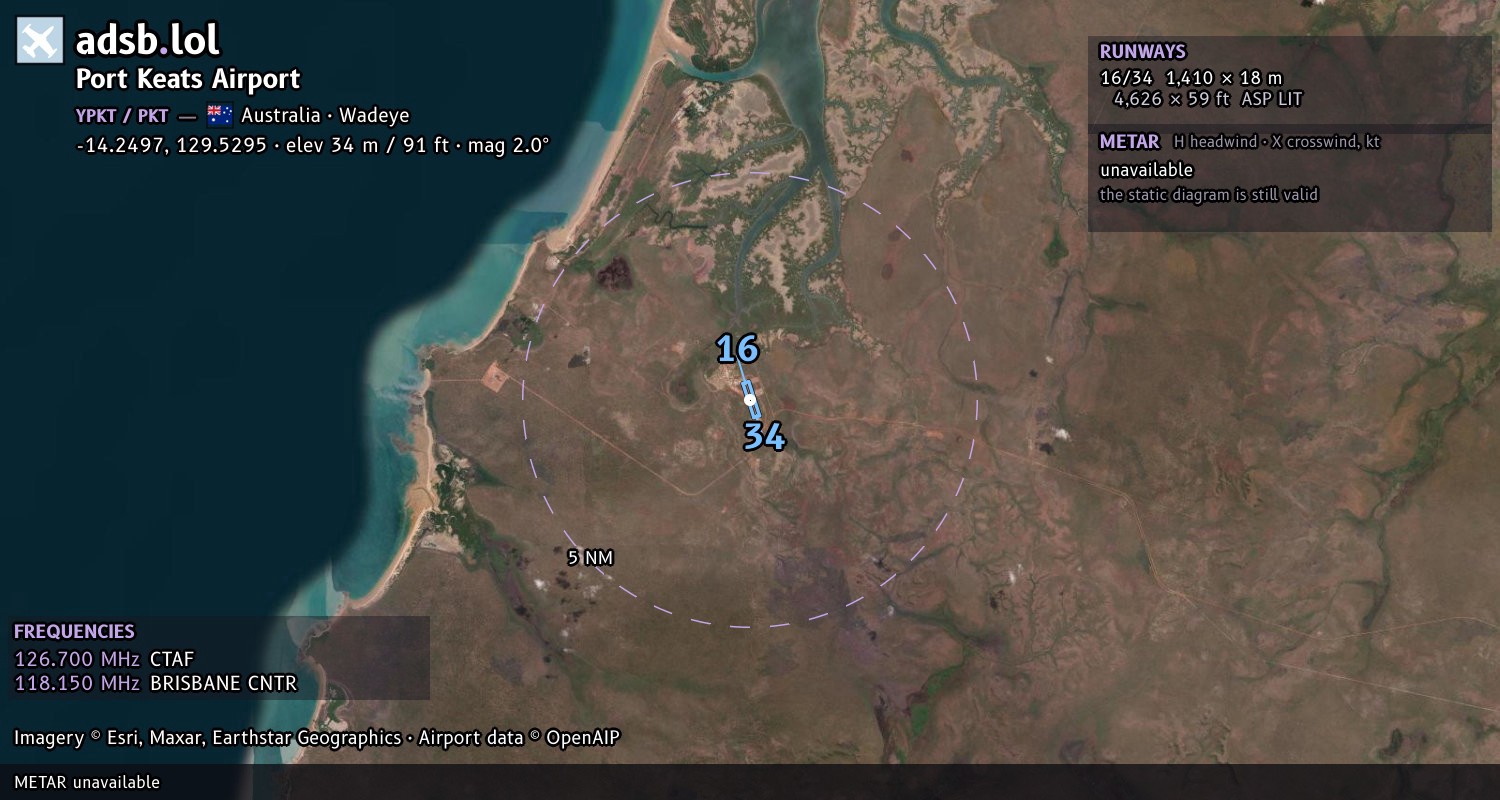 Satellite map with the runway layout of Port Keats Airport (YPKT)