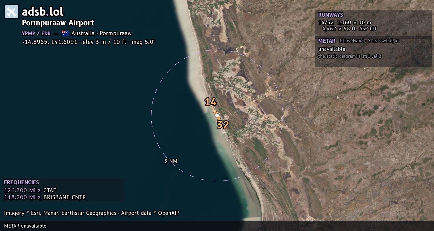 Satellite map with the runway layout of Pormpuraaw Airport (YPMP)