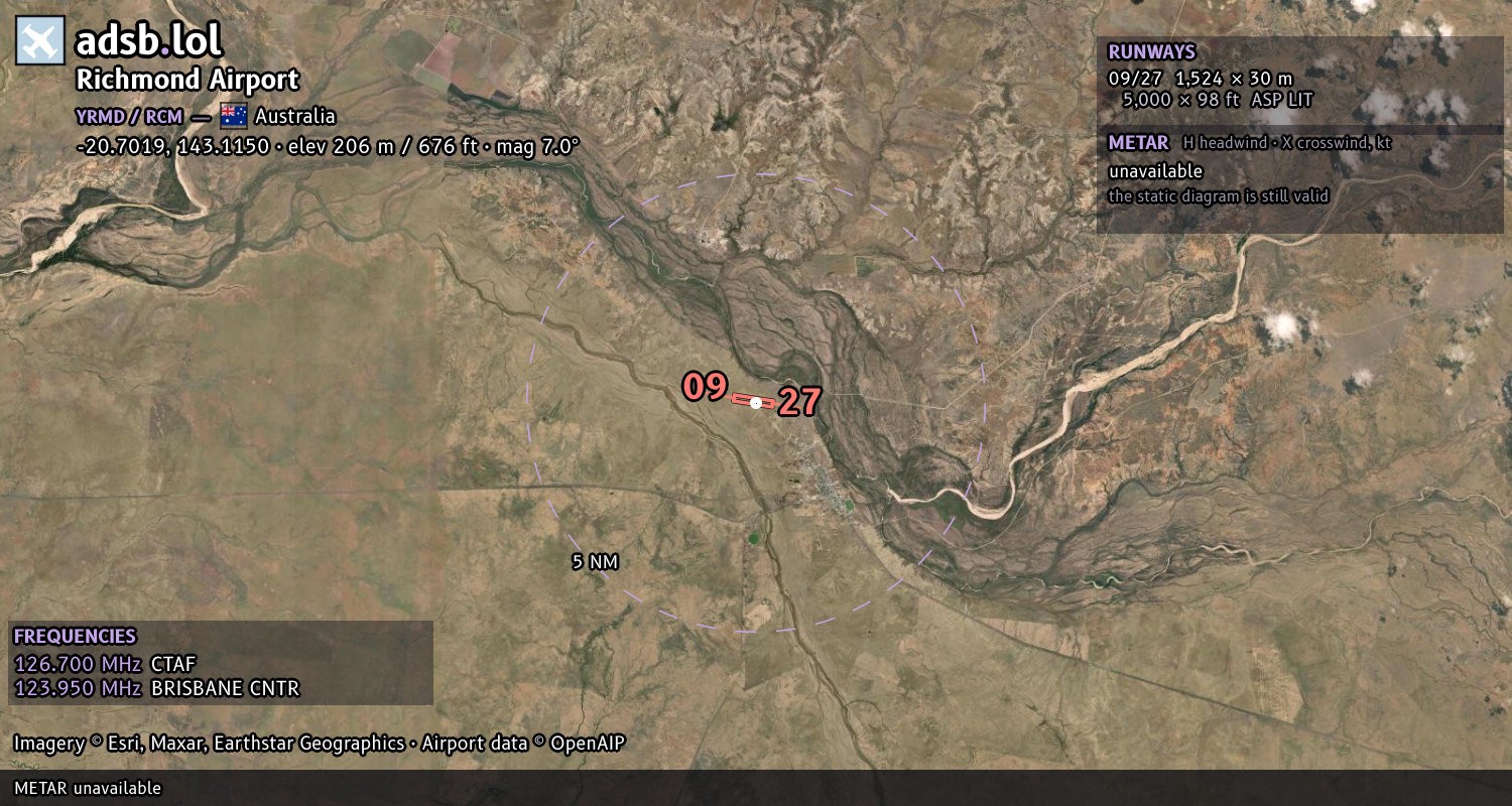 Satellite map with the runway layout of Richmond Airport (YRMD)