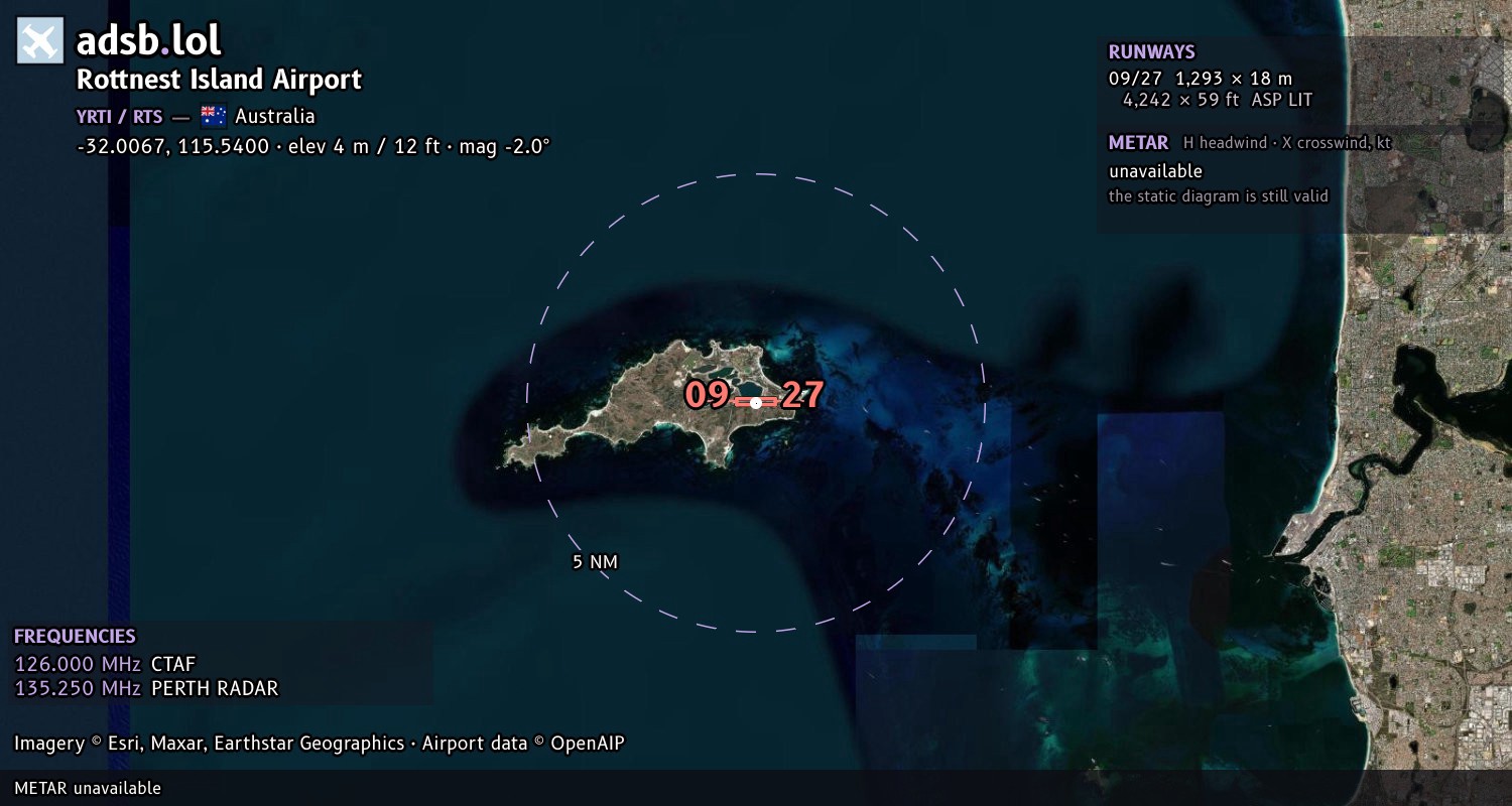 Satellite map with the runway layout of Rottnest Island Airport (YRTI)
