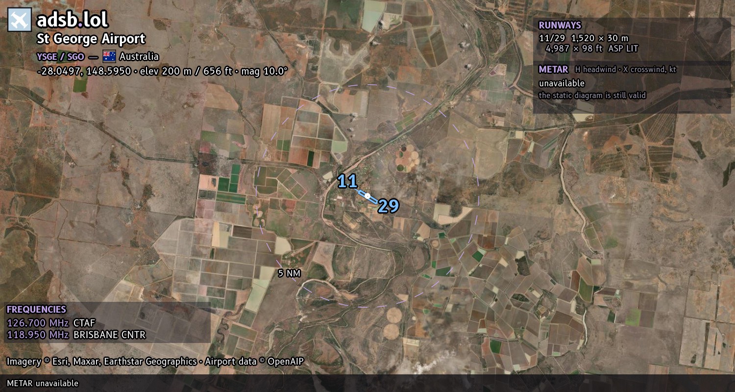 Satellite map with the runway layout of St George Airport (YSGE)