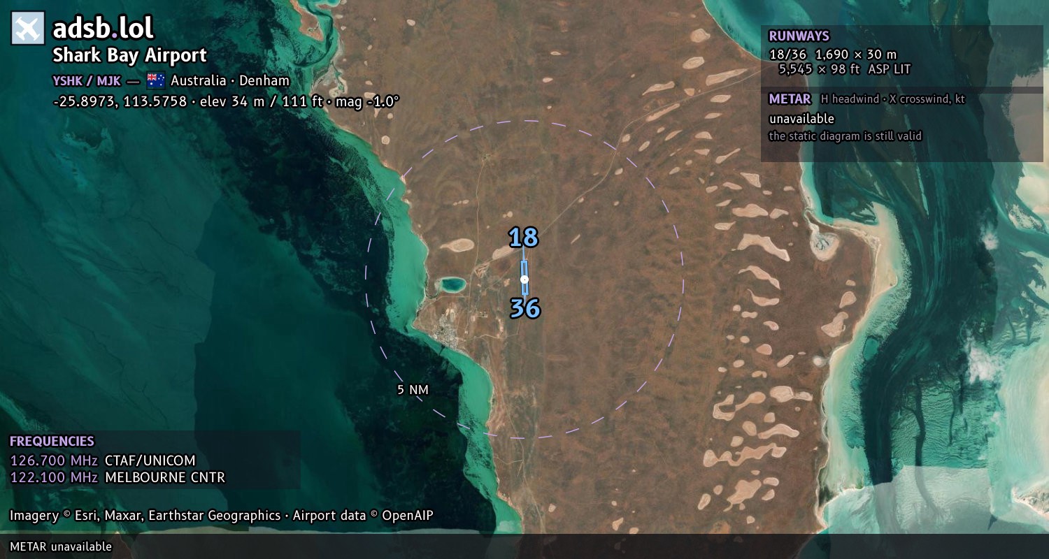 Satellite map with the runway layout of Shark Bay Airport (YSHK)