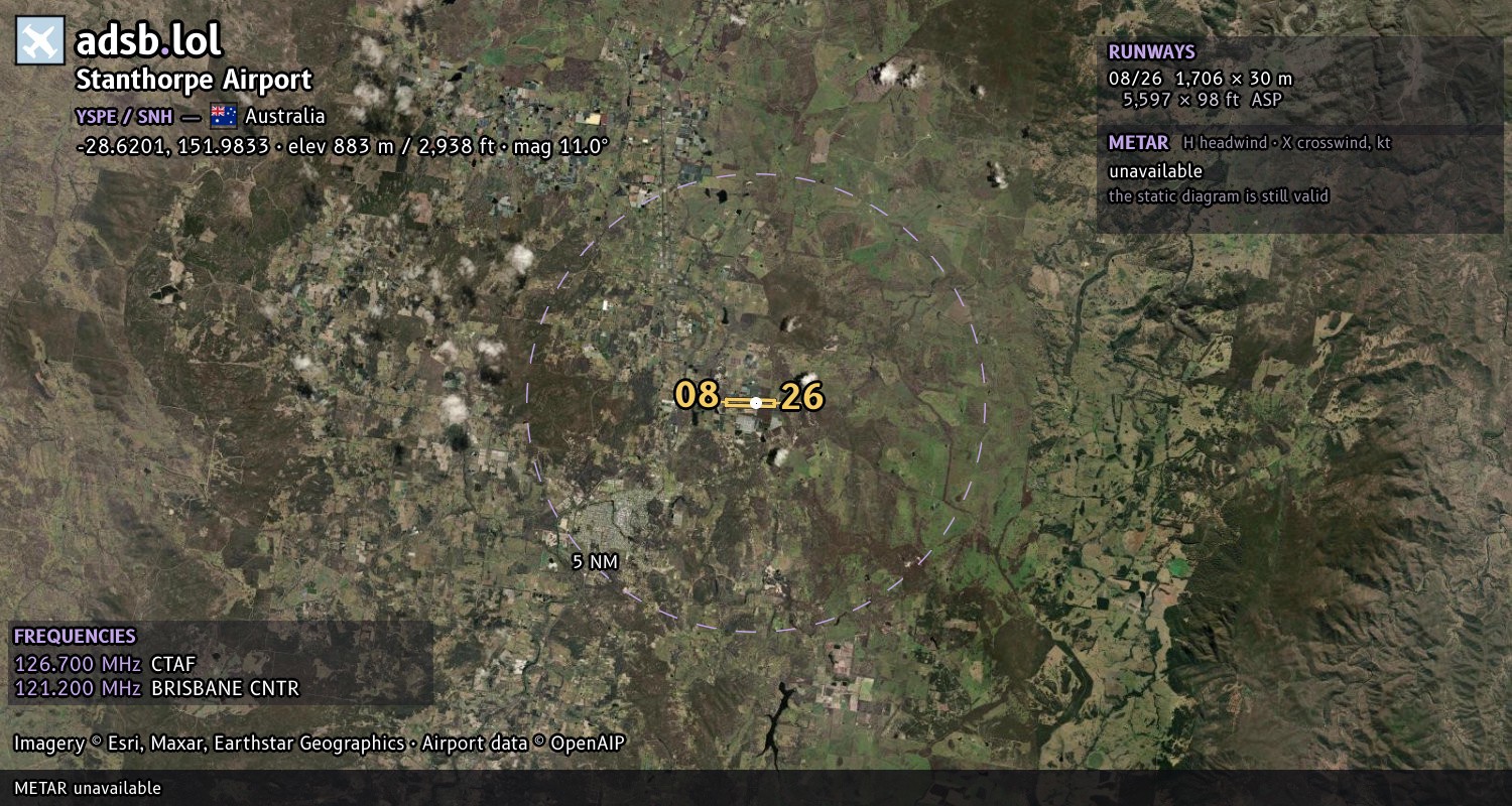 Satellite map with the runway layout of Stanthorpe Airport (YSPE)