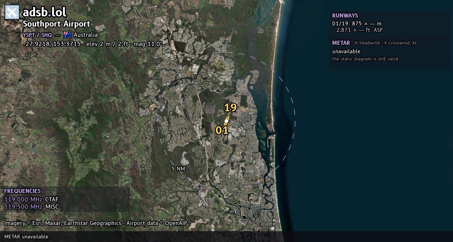 Satellite map with the runway layout of Southport Airport (YSPT)