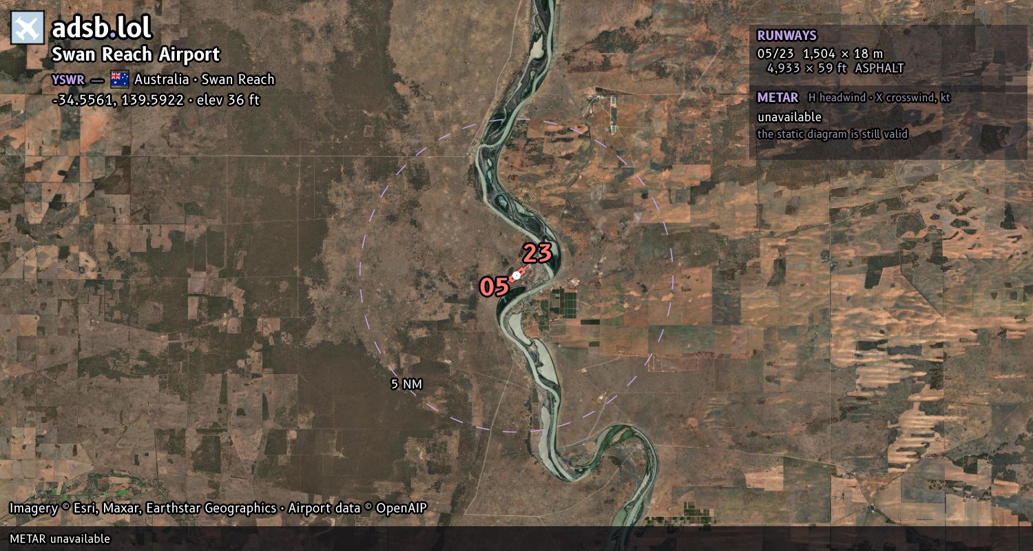 Satellite map with the runway layout of Swan Reach Airport (YSWR)