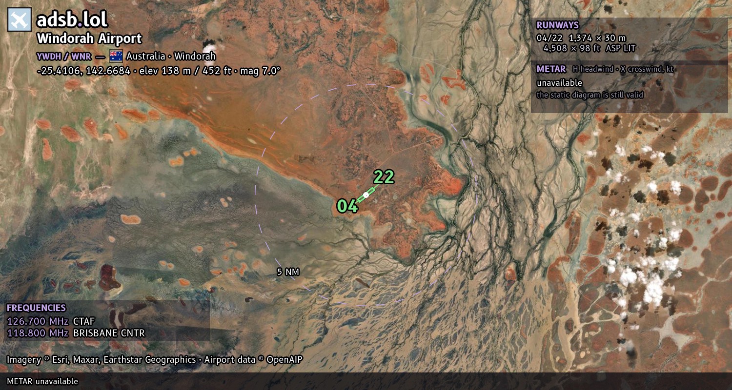 Satellite map with the runway layout of Windorah Airport (YWDH)