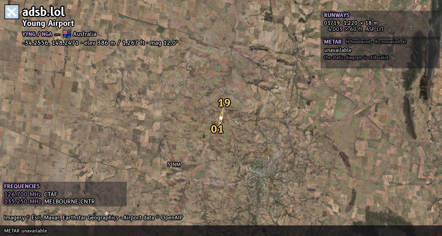 Satellite map with the runway layout of Young Airport (YYNG)