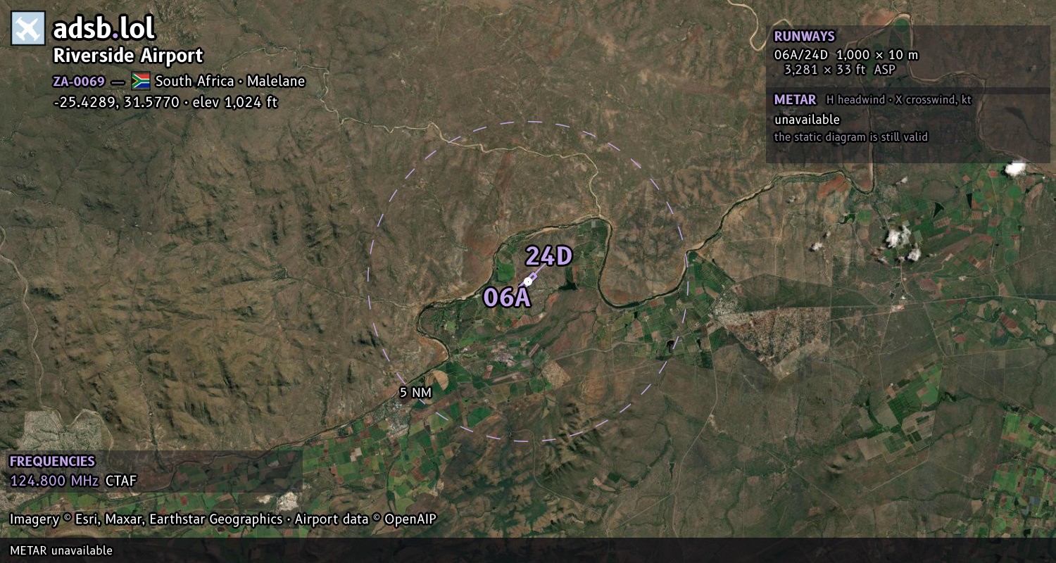 Satellite map with the runway layout of Riverside Airport (ZA-0069)