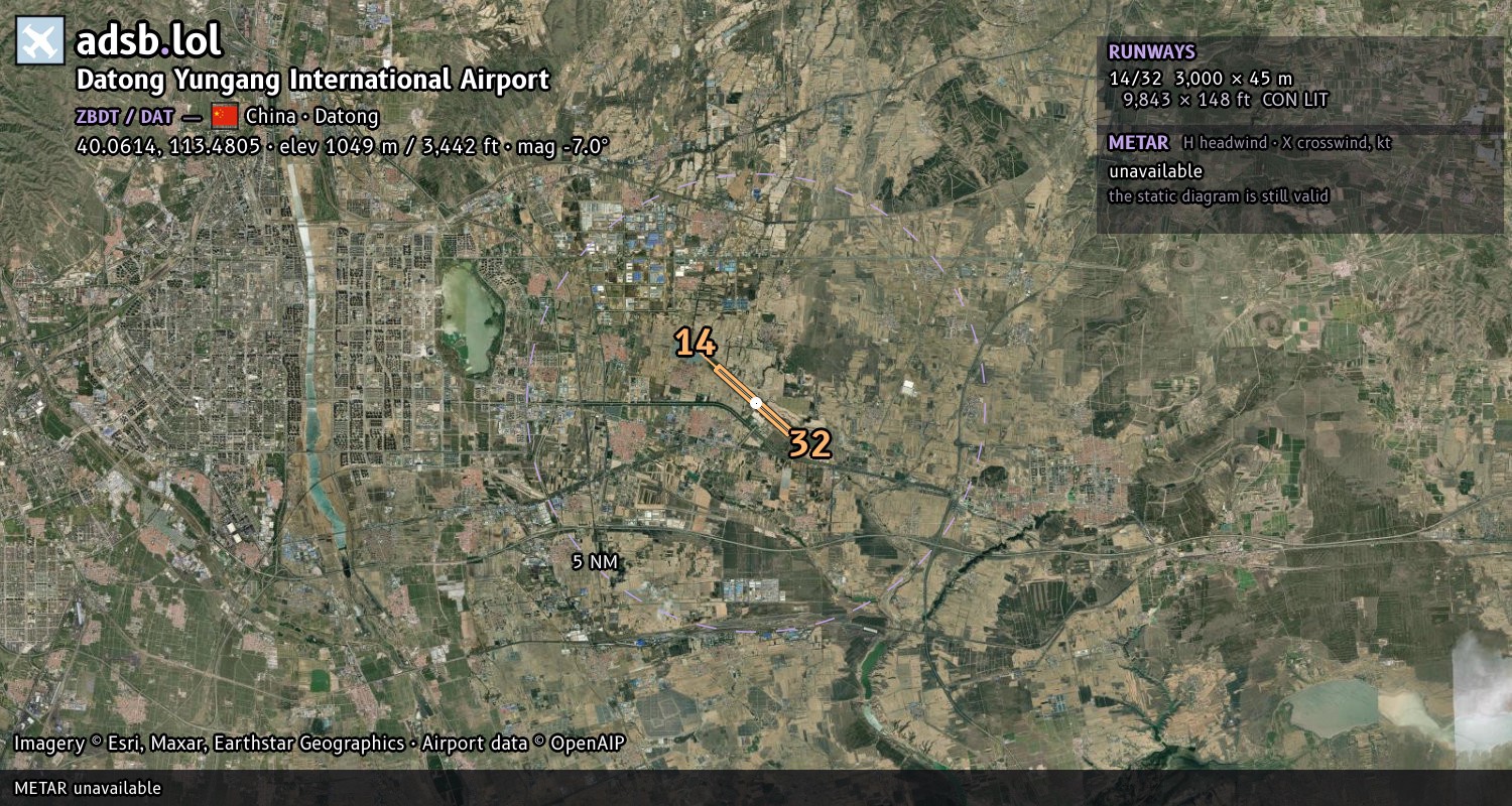 Satellite map with the runway layout of Datong Yungang International Airport (ZBDT)