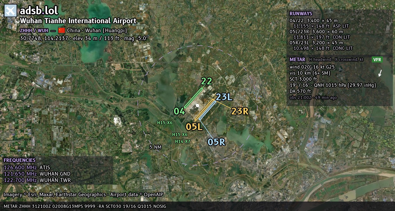 Satellite map with the runway layout of Wuhan Tianhe International Airport (ZHHH)