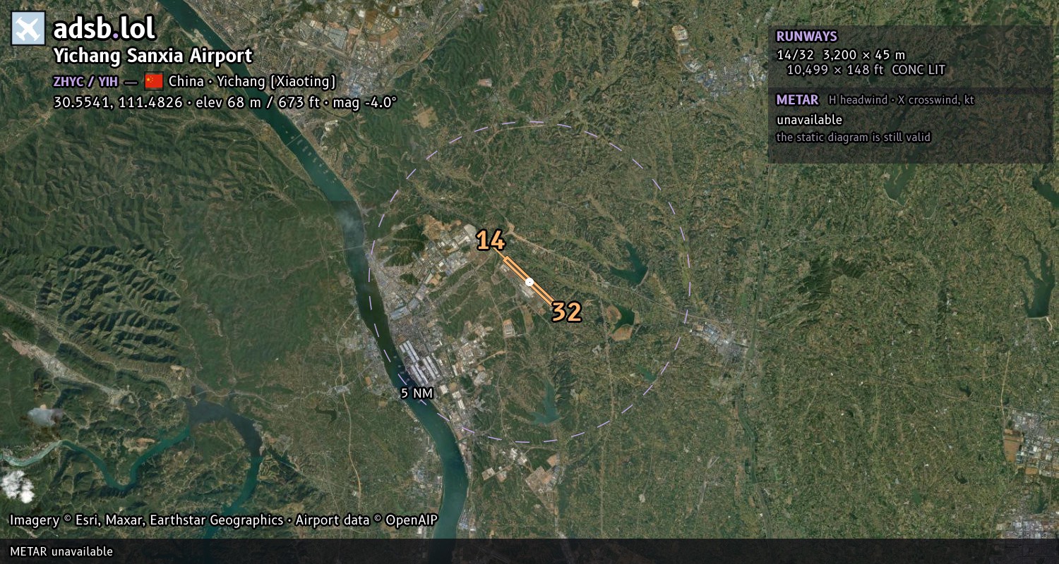 Satellite map with the runway layout of Yichang Sanxia Airport (ZHYC)