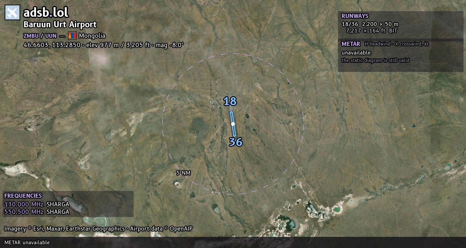 Satellite map with the runway layout of Baruun Urt Airport (ZMBU)