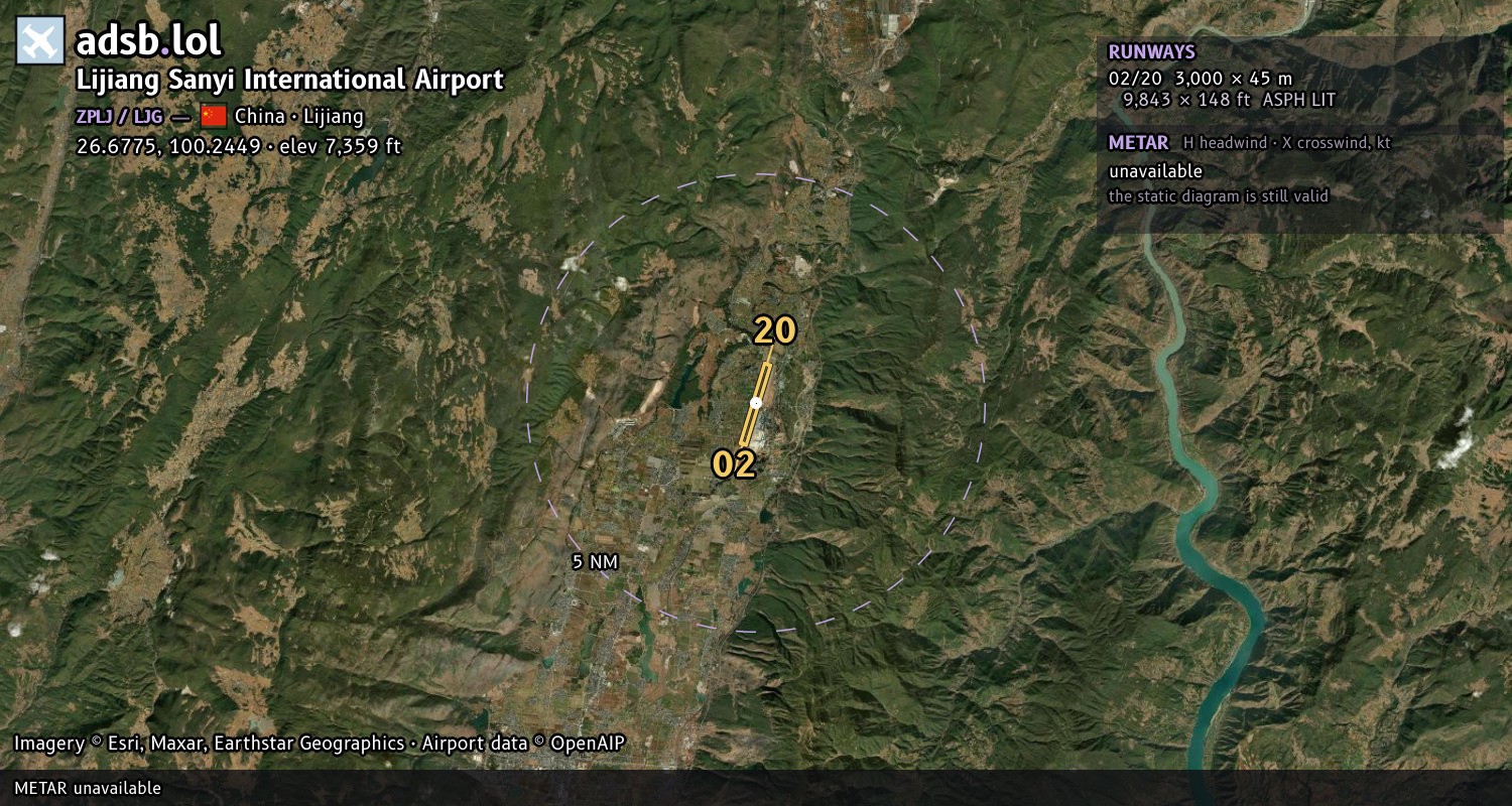 Satellite map with the runway layout of Lijiang Sanyi International Airport (ZPLJ)
