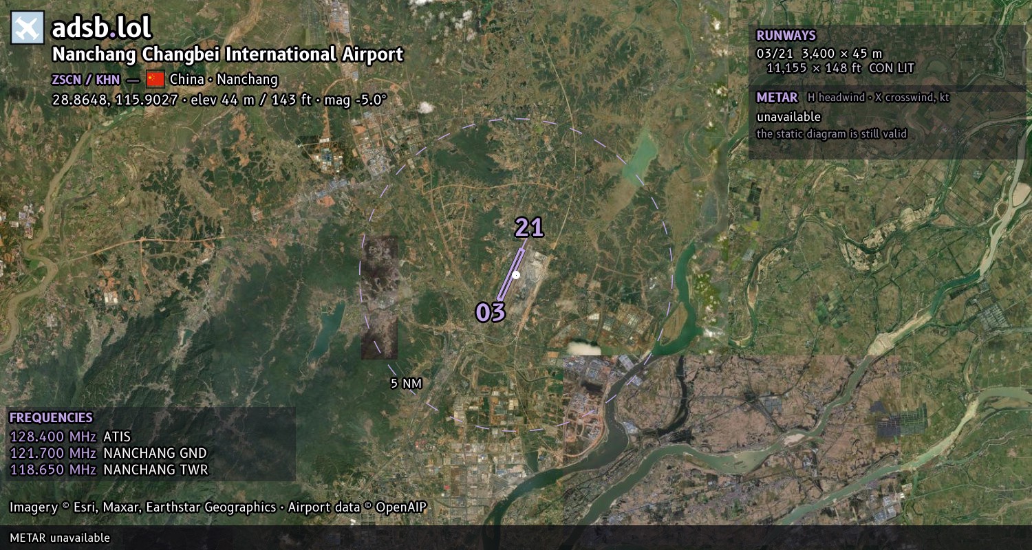 Satellite map with the runway layout of Nanchang Changbei International Airport (ZSCN)