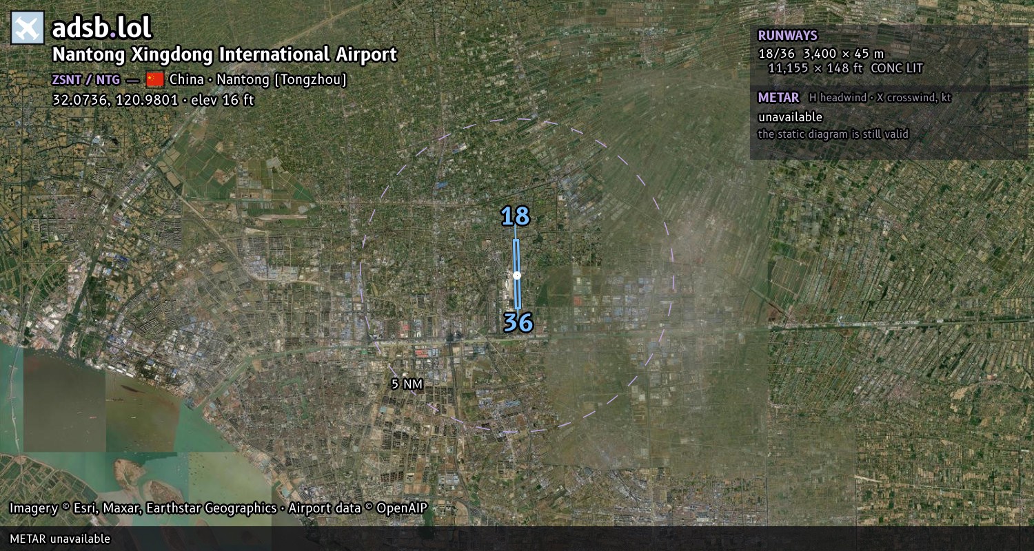 Satellite map with the runway layout of Nantong Xingdong International Airport (ZSNT)