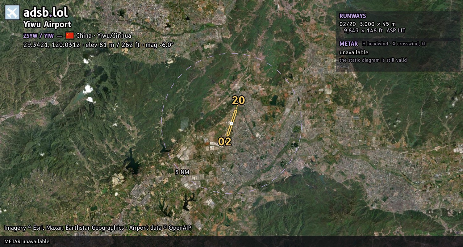 Satellite map with the runway layout of Yiwu Airport (ZSYW)